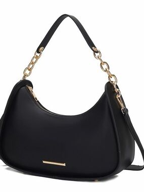 Elegant Black MKF Hobo Bag with Gold Chain Handle